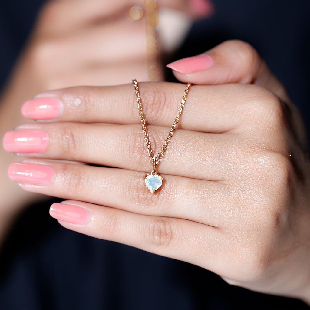 6MM Heart Shape Ethiopian Opal Necklace With Chain