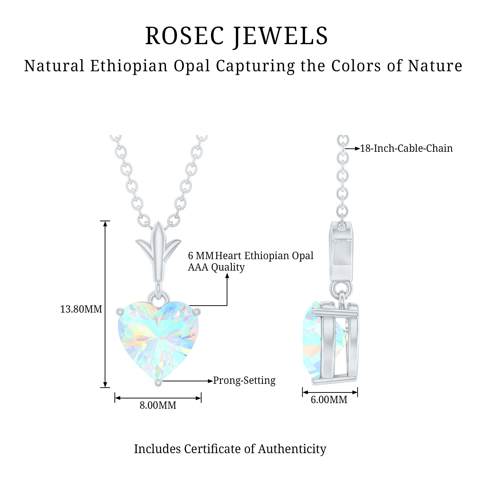 6MM Heart Shape Ethiopian Opal Necklace With Chain