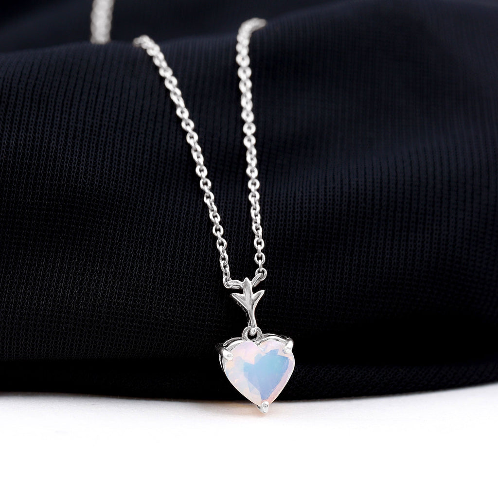 6MM Heart Shape Ethiopian Opal Necklace With Chain