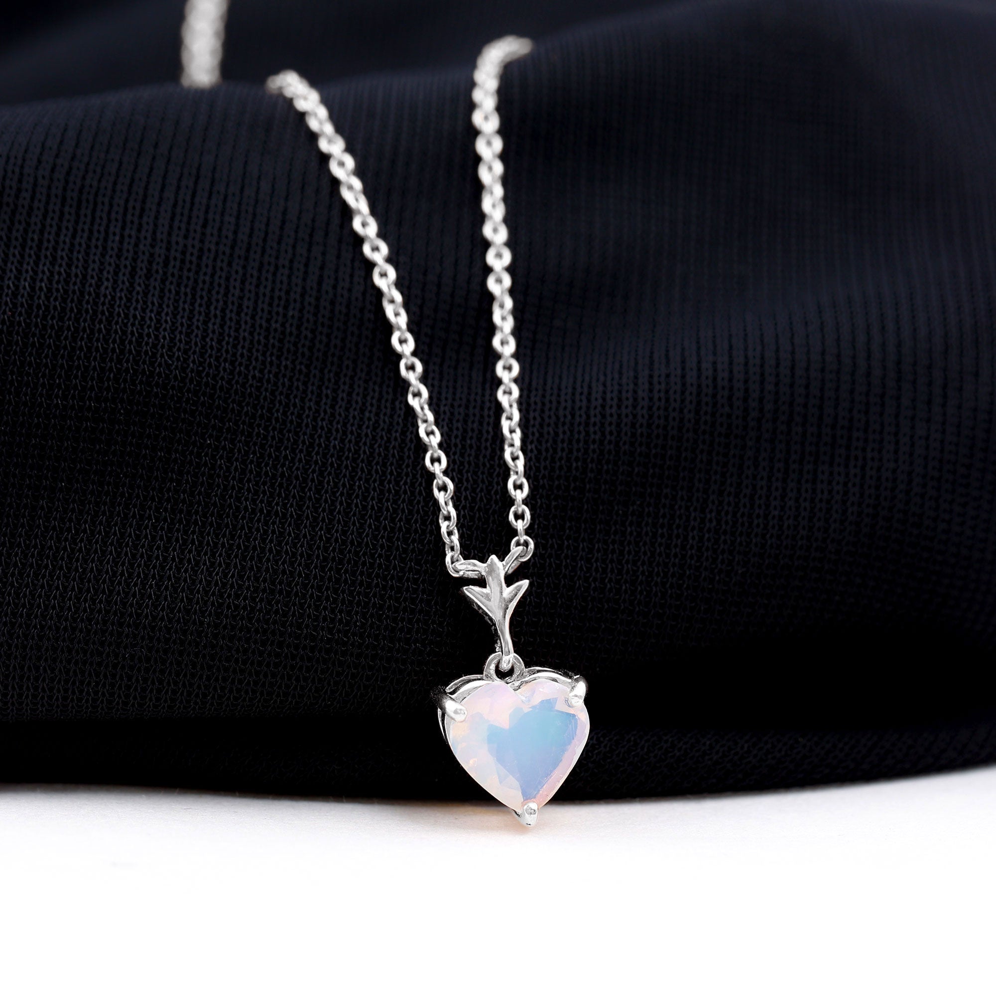 6MM Heart Shape Ethiopian Opal Necklace With Chain