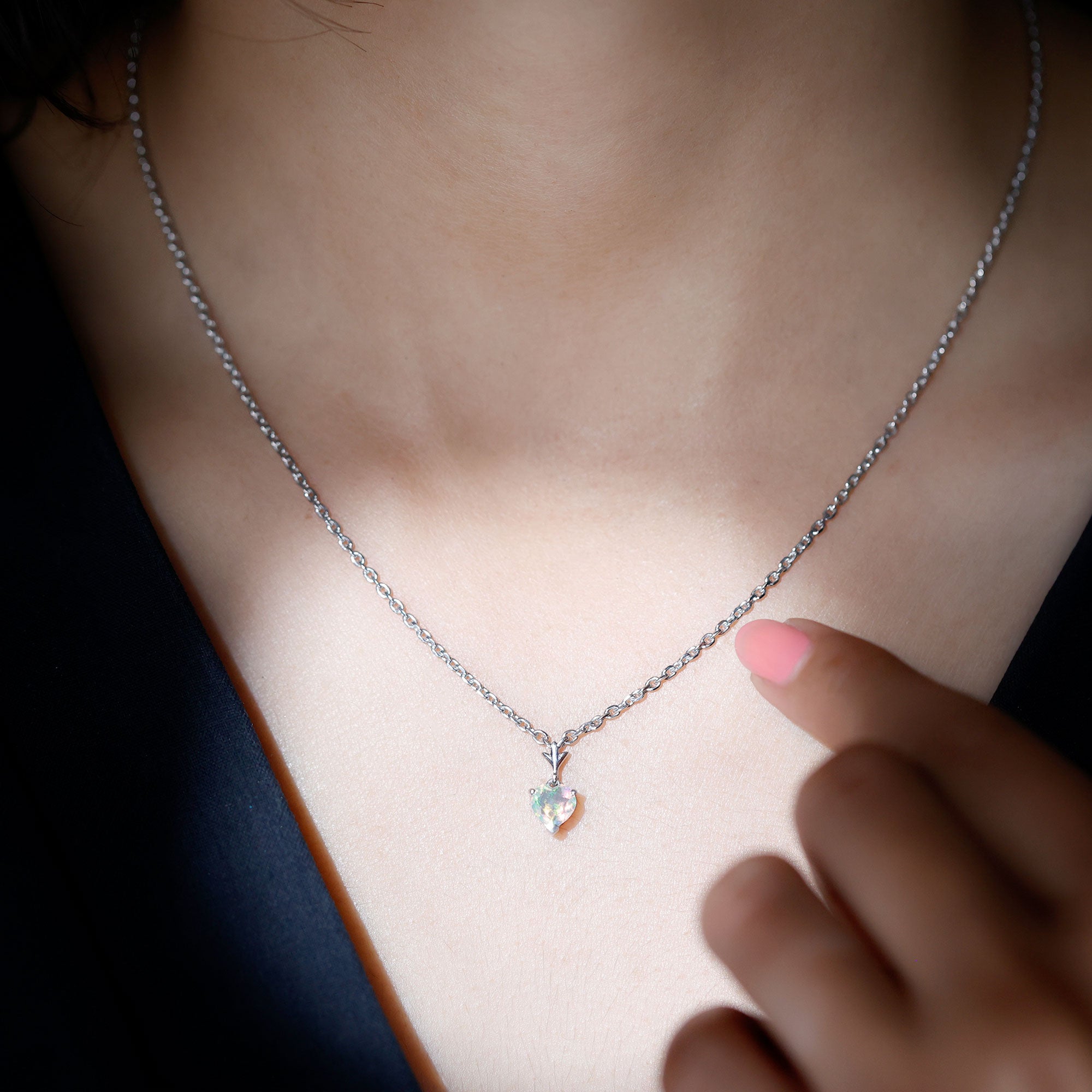 6MM Heart Shape Ethiopian Opal Necklace With Chain
