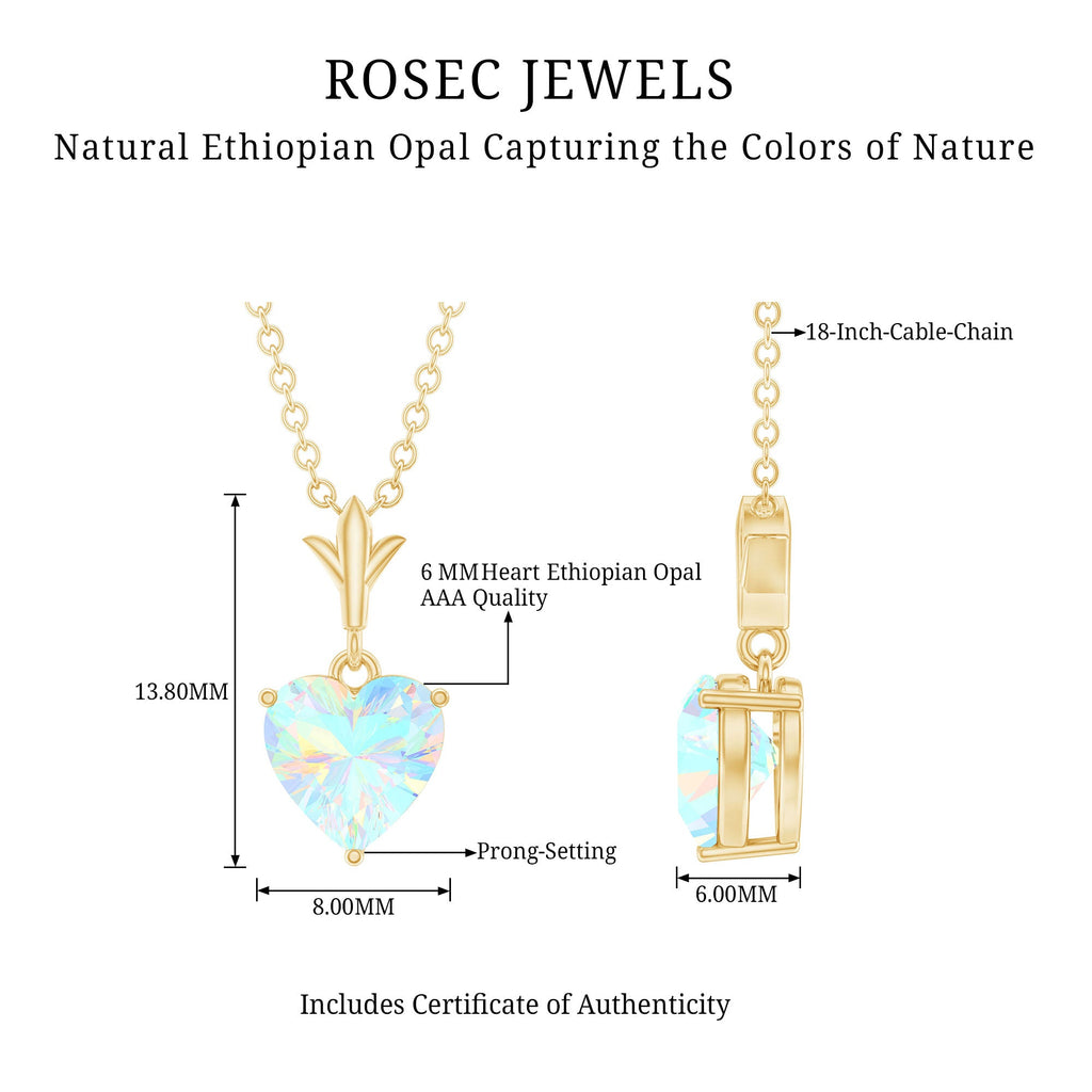 6MM Heart Shape Ethiopian Opal Necklace With Chain