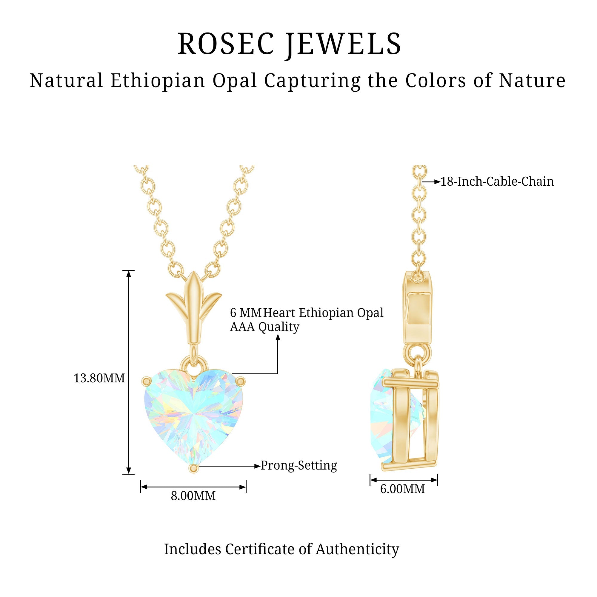 6MM Heart Shape Ethiopian Opal Necklace With Chain