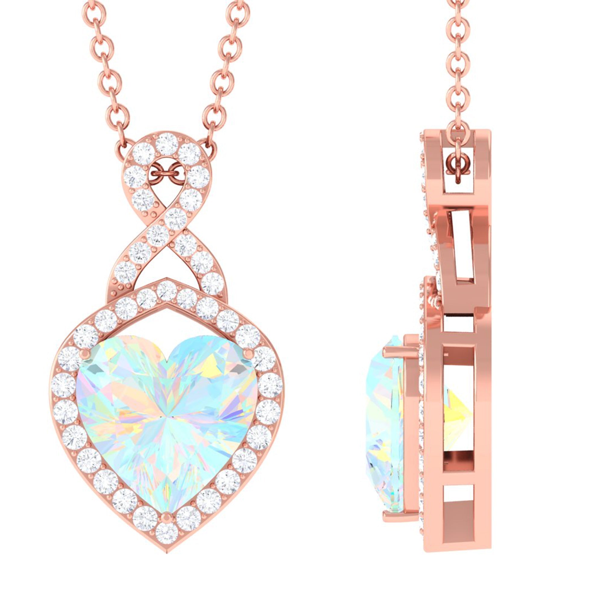 2 Carat Heart Shape Ethiopian Opal Infinity Pendant with Moissanite