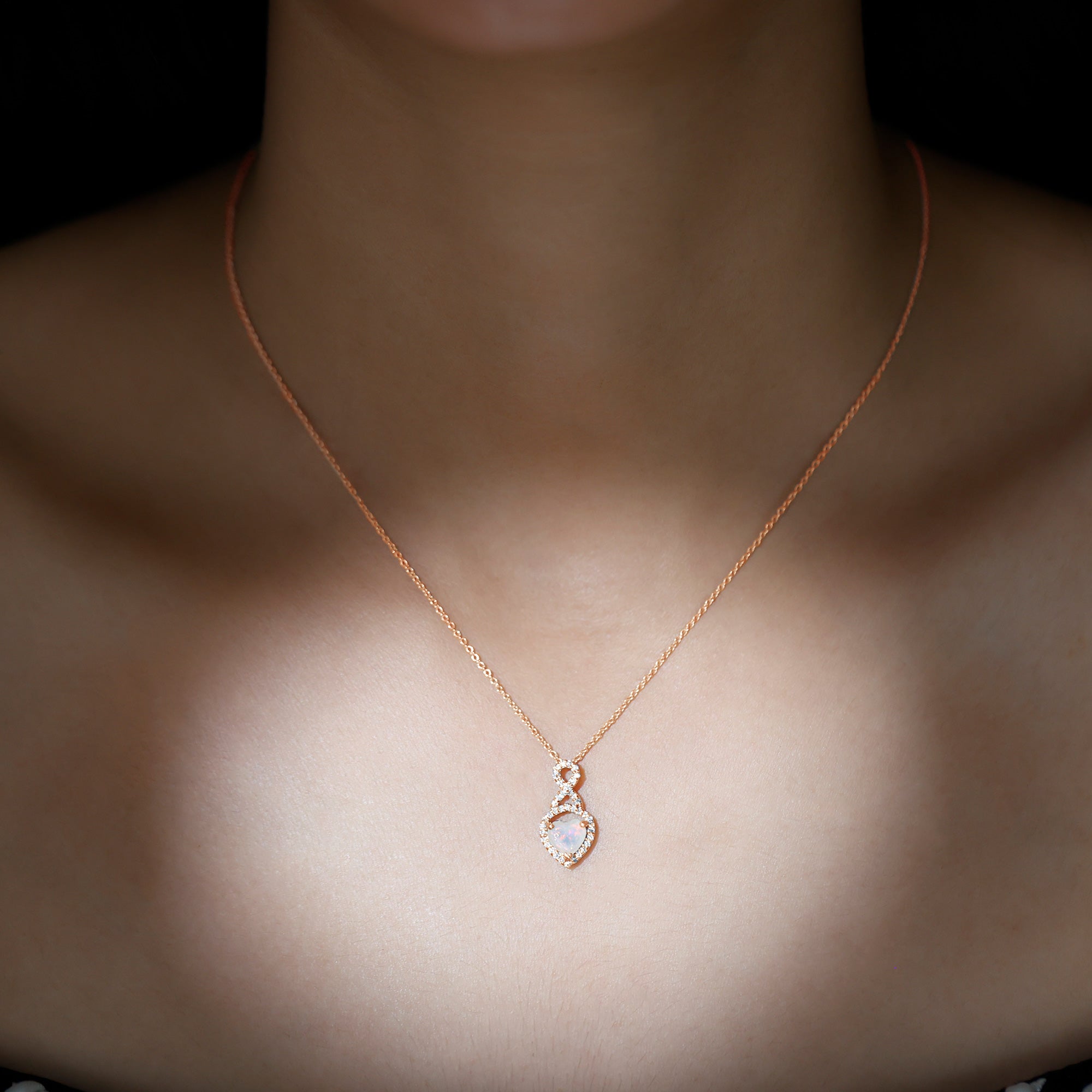 2 Carat Heart Shape Ethiopian Opal Infinity Pendant with Moissanite