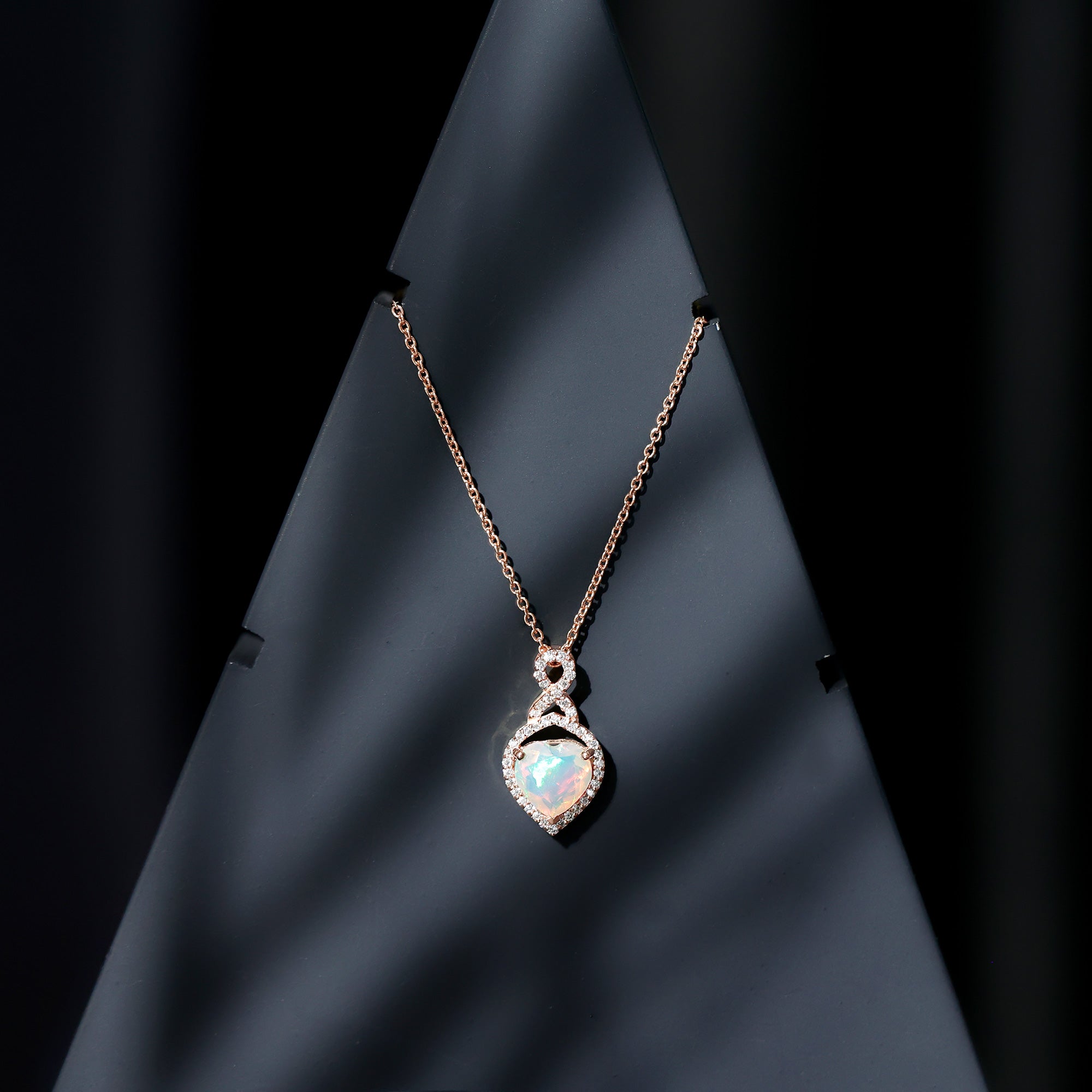 2 Carat Heart Shape Ethiopian Opal Infinity Pendant with Moissanite