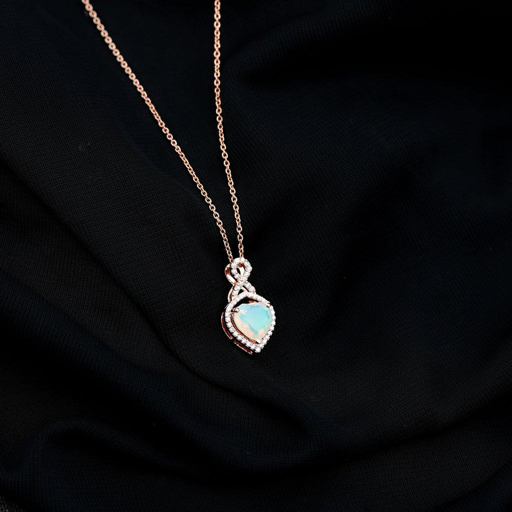 2 Carat Heart Shape Ethiopian Opal Infinity Pendant with Moissanite