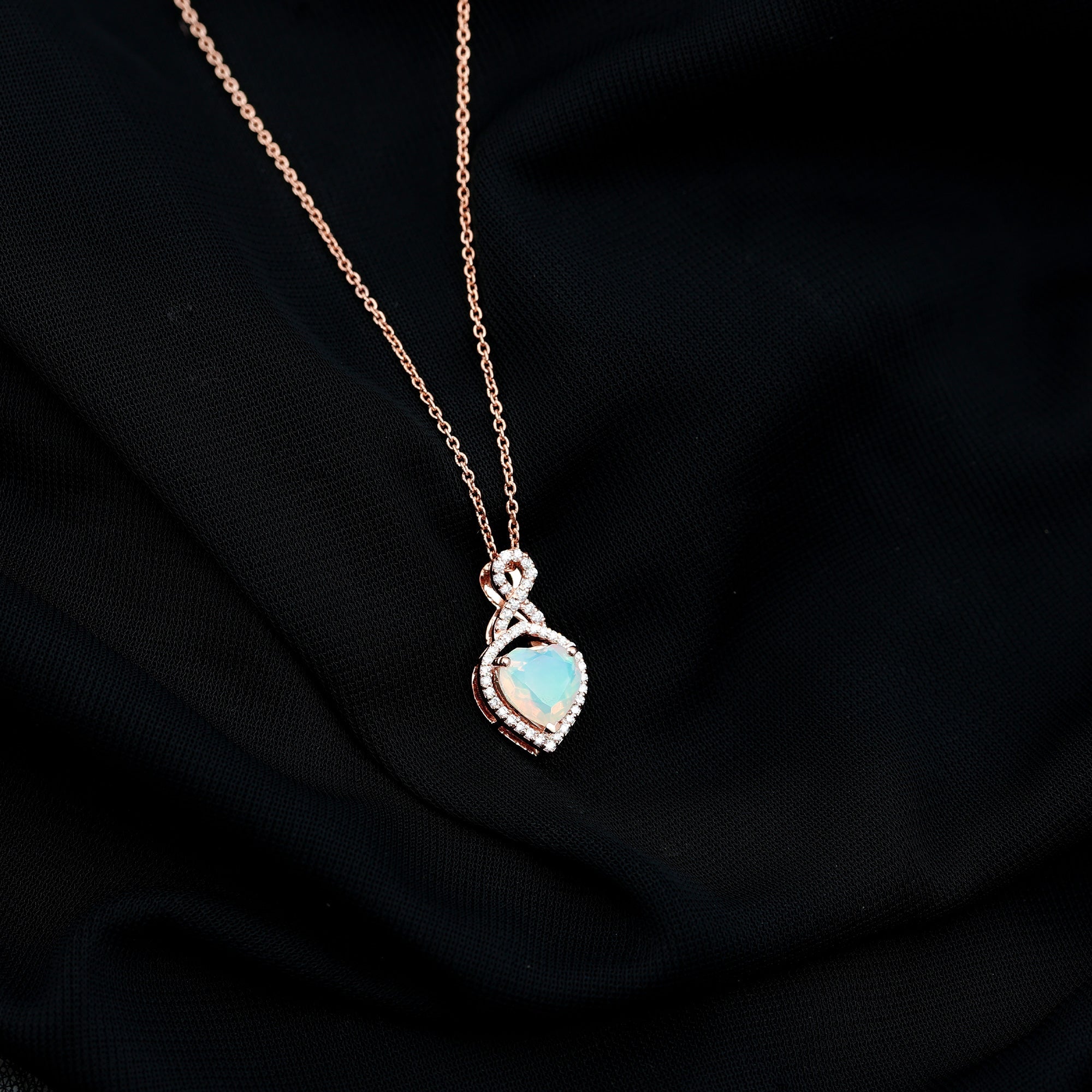 2 Carat Heart Shape Ethiopian Opal Infinity Pendant with Moissanite