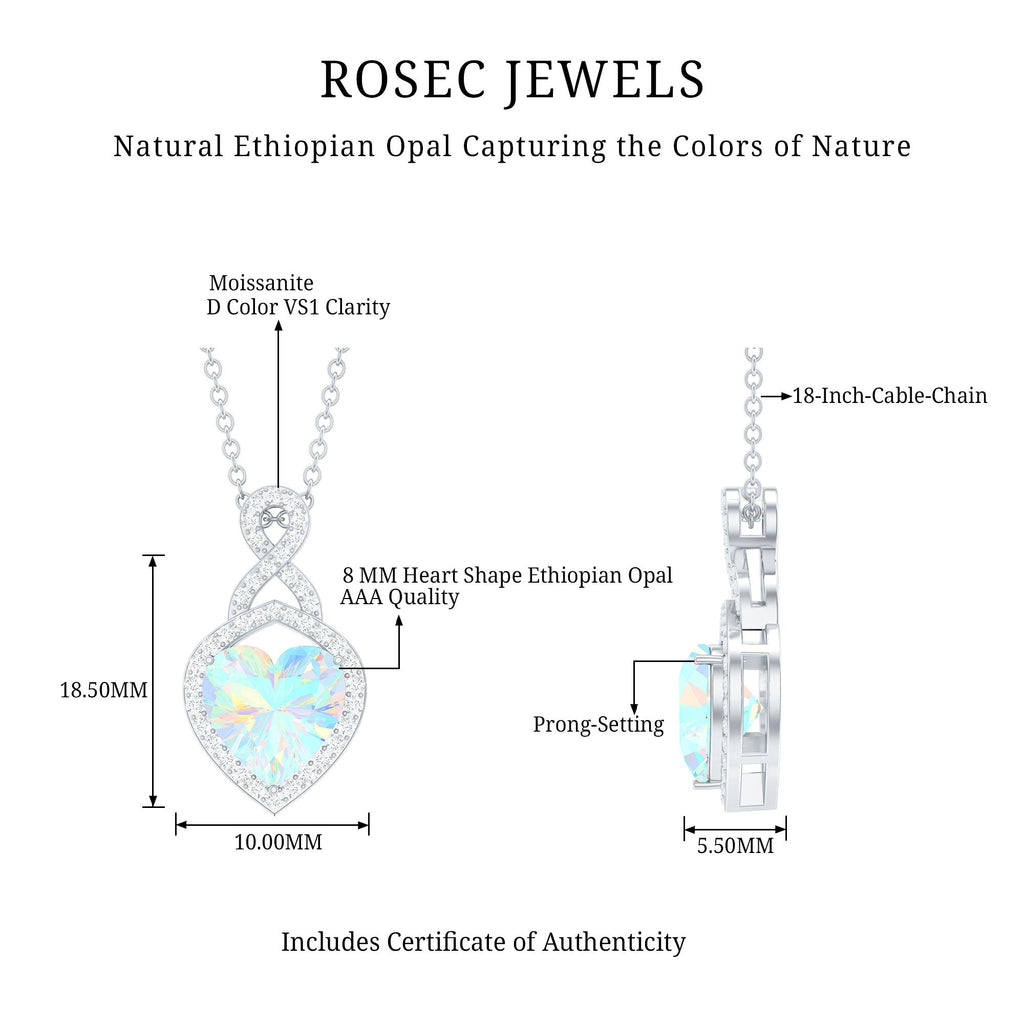 2 Carat Heart Shape Ethiopian Opal Infinity Pendant with Moissanite