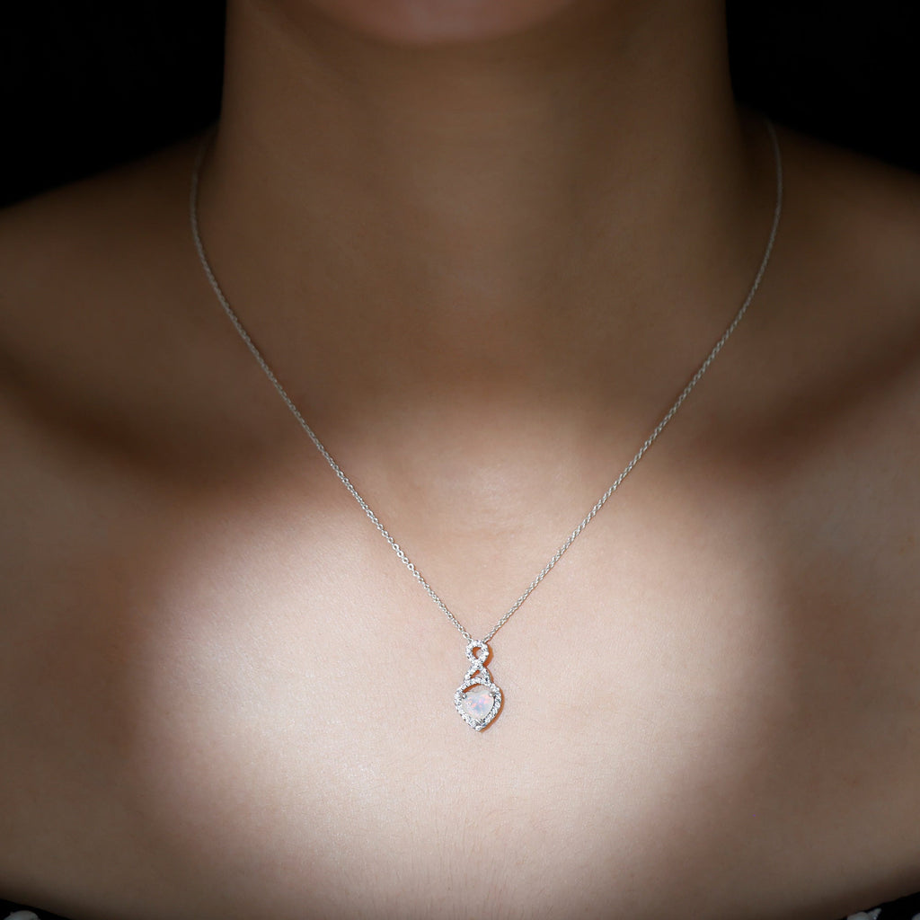2 Carat Heart Shape Ethiopian Opal Infinity Pendant with Moissanite