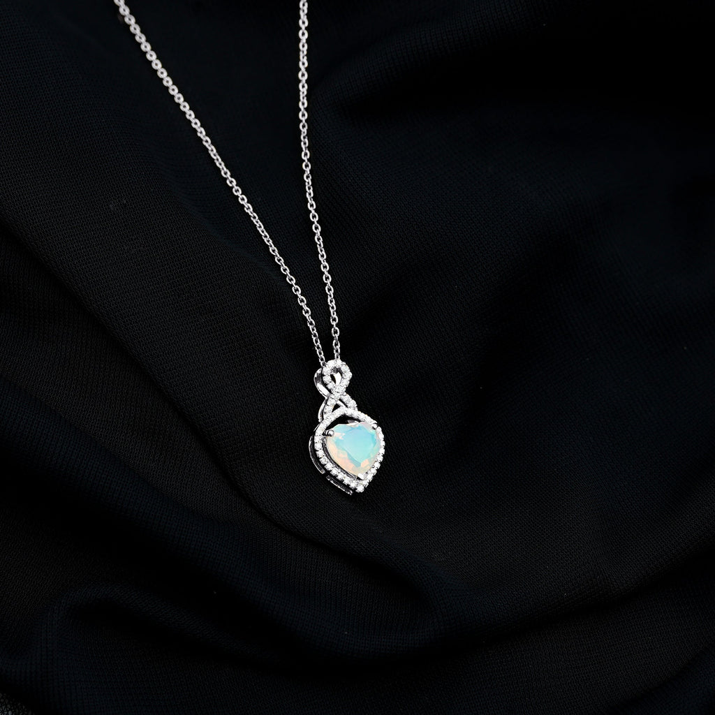 2 Carat Heart Shape Ethiopian Opal Infinity Pendant with Moissanite