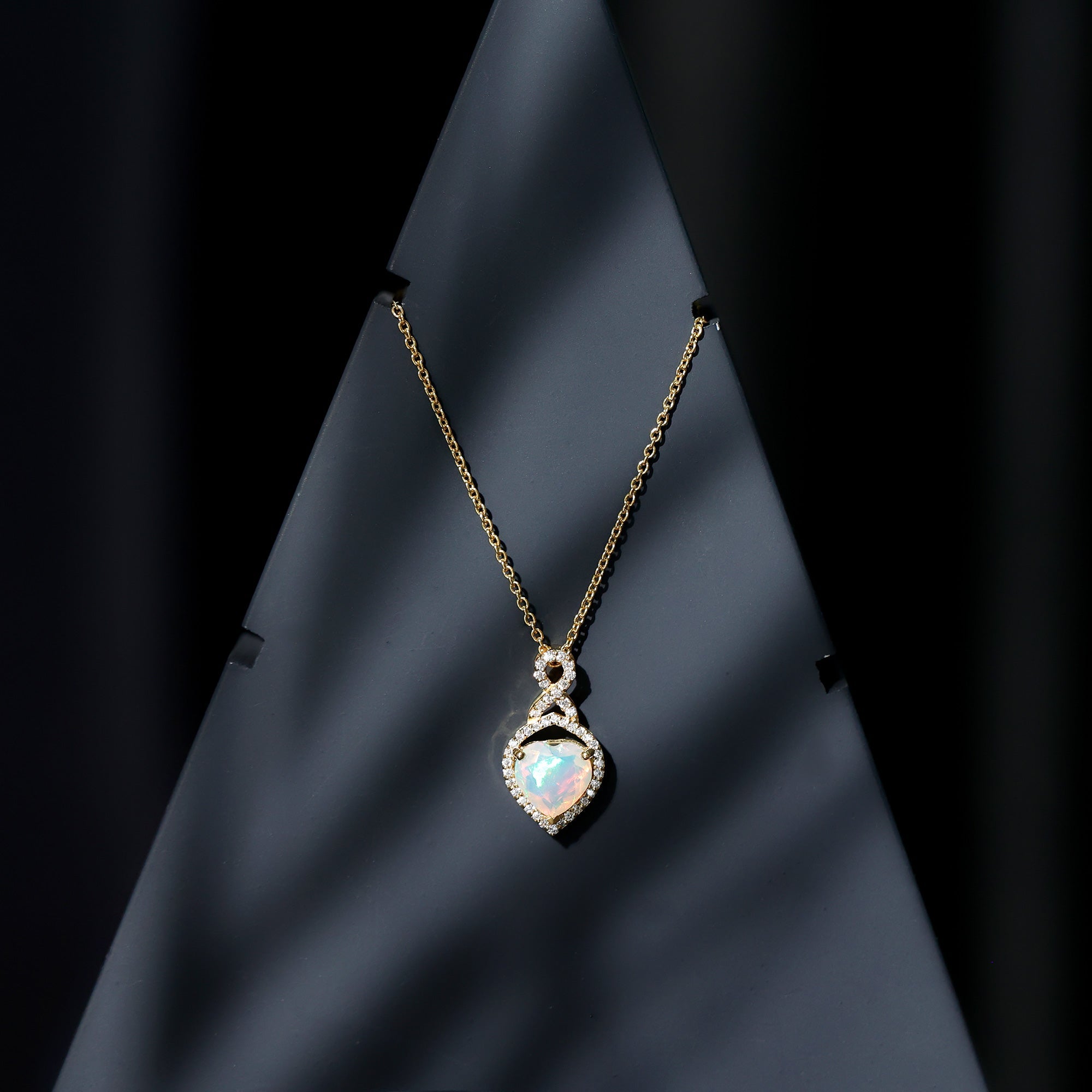2 Carat Heart Shape Ethiopian Opal Infinity Pendant with Moissanite