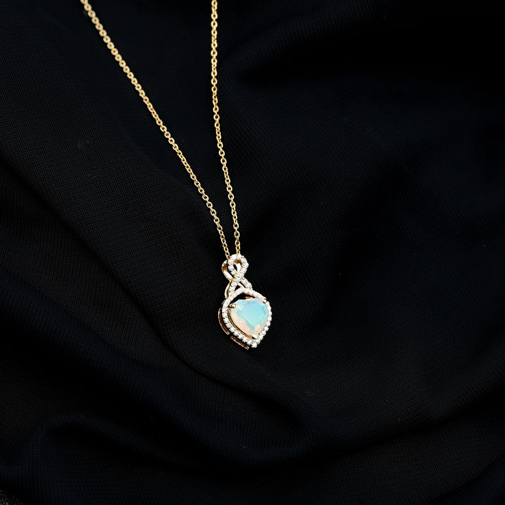 2 Carat Heart Shape Ethiopian Opal Infinity Pendant with Moissanite