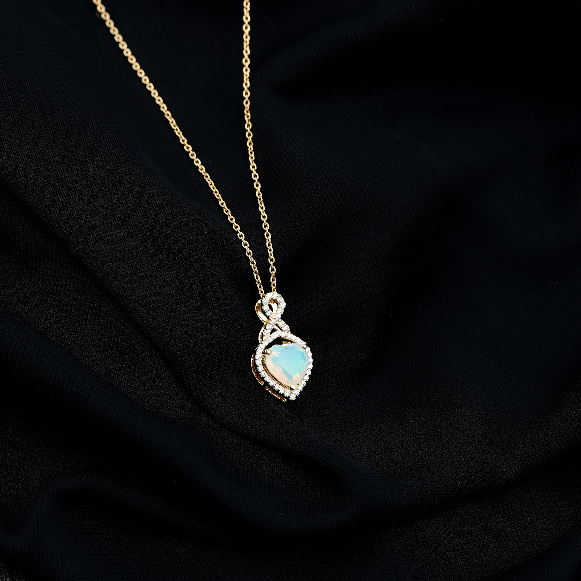 2 Carat Heart Shape Ethiopian Opal Infinity Pendant with Moissanite