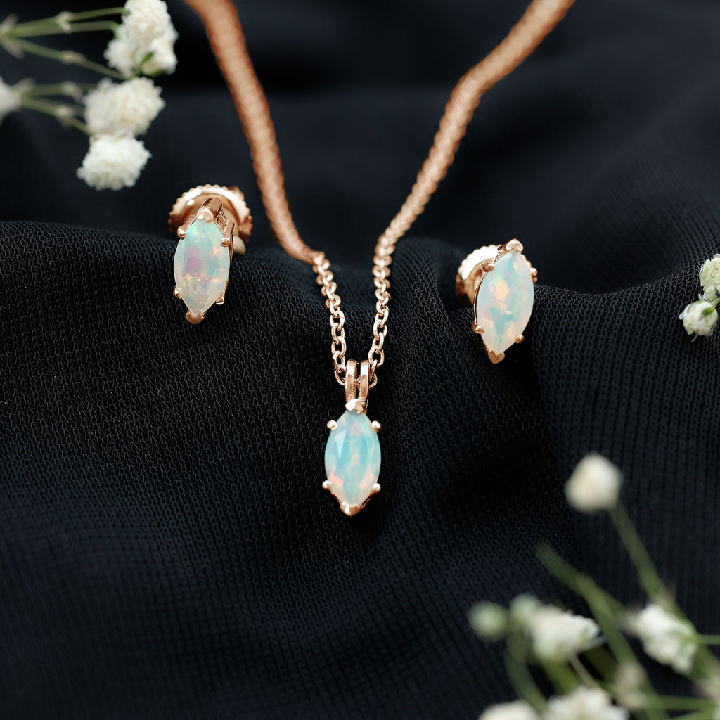 Marquise Cut 4X8 MM Ethiopian Opal Solitaire Jewelry Set