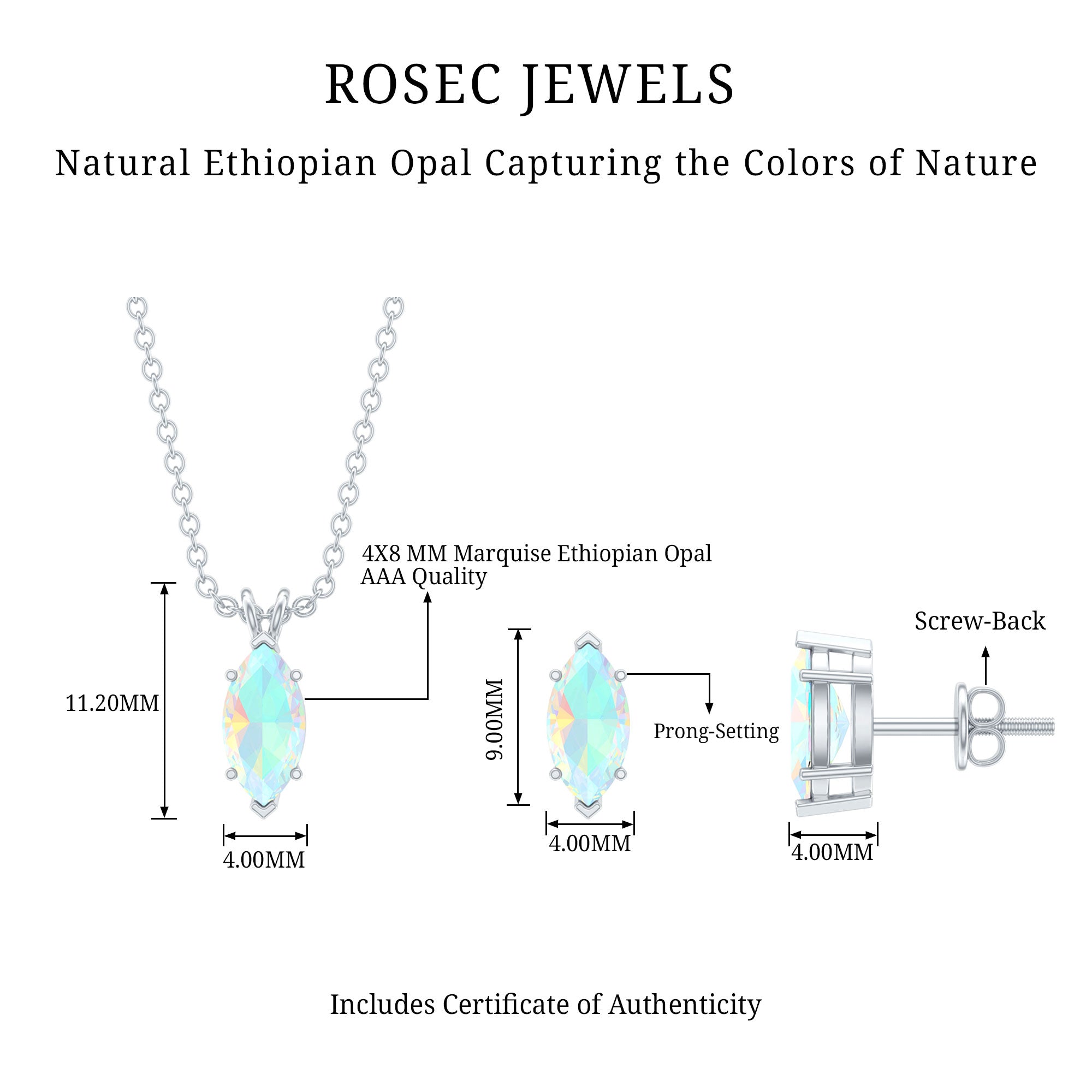 Marquise Cut 4X8 MM Ethiopian Opal Solitaire Jewelry Set