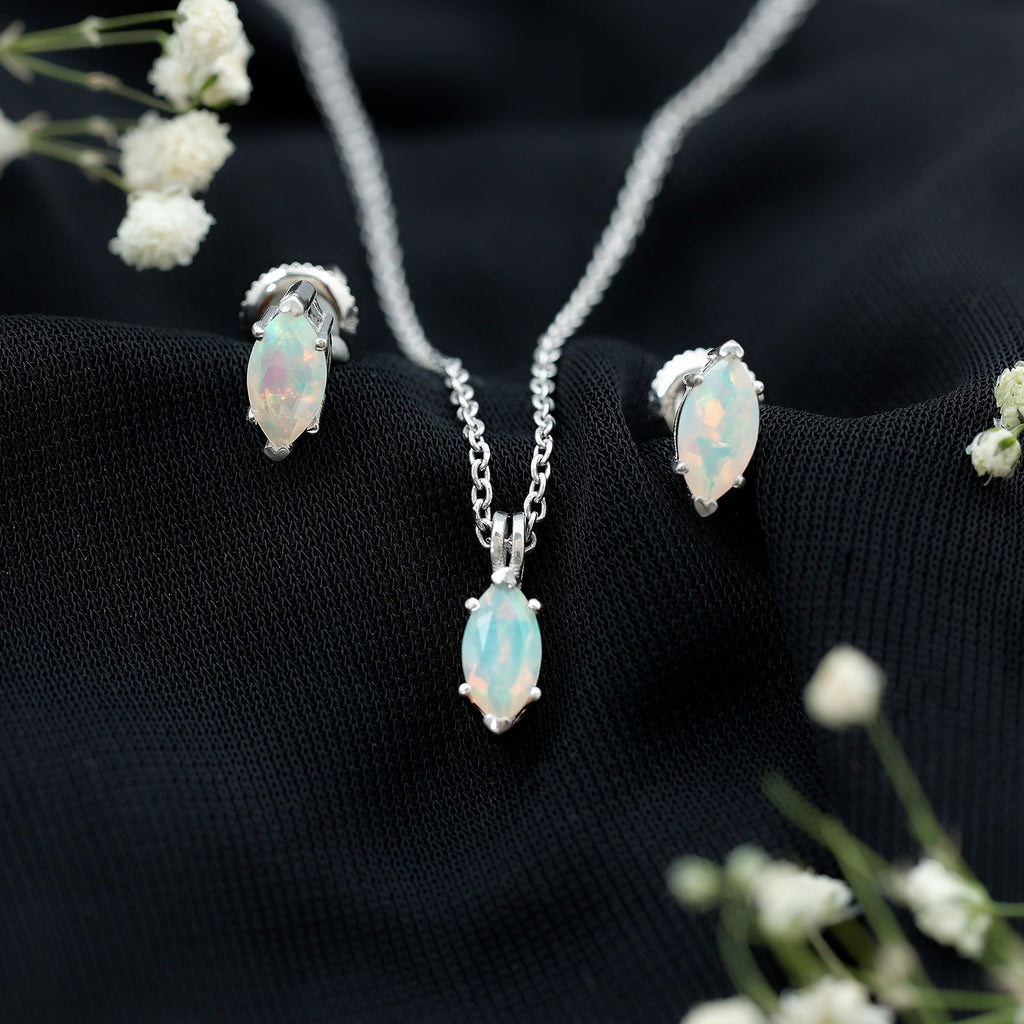 Marquise Cut 4X8 MM Ethiopian Opal Solitaire Jewelry Set