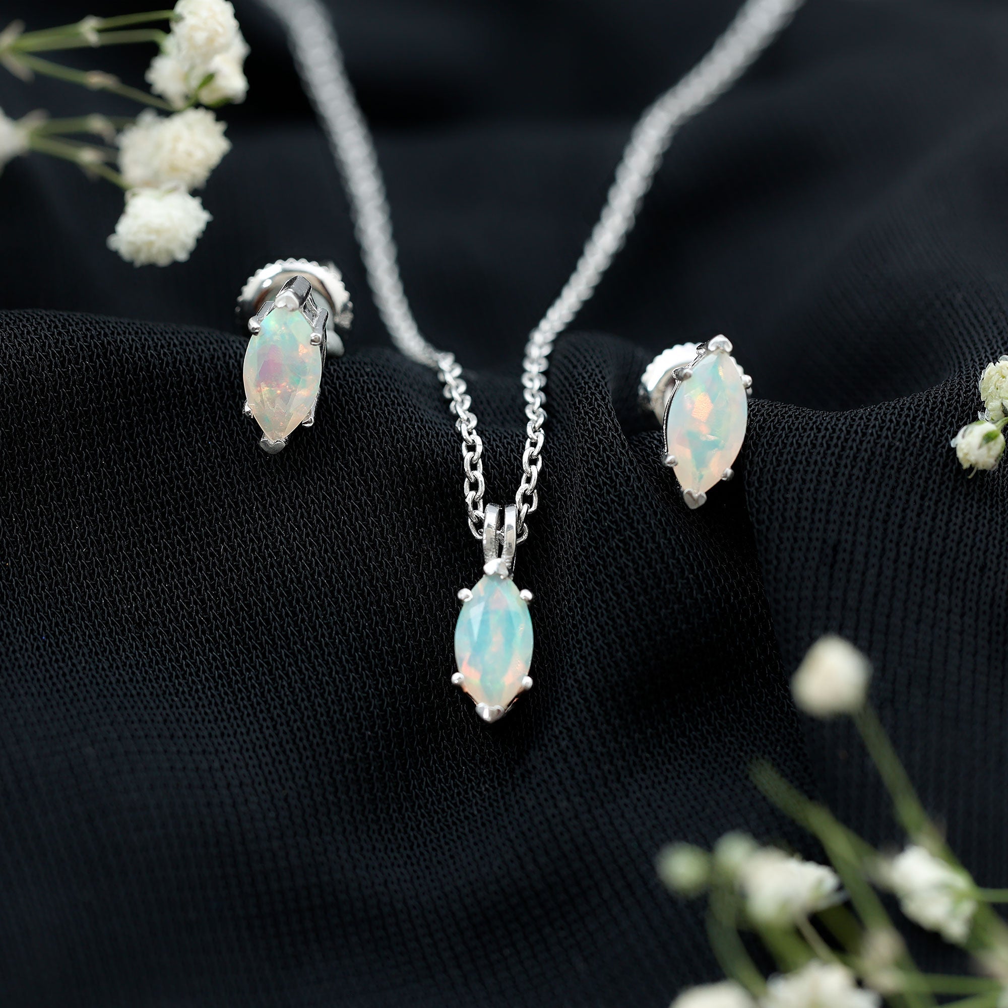 Marquise Cut 4X8 MM Ethiopian Opal Solitaire Jewelry Set
