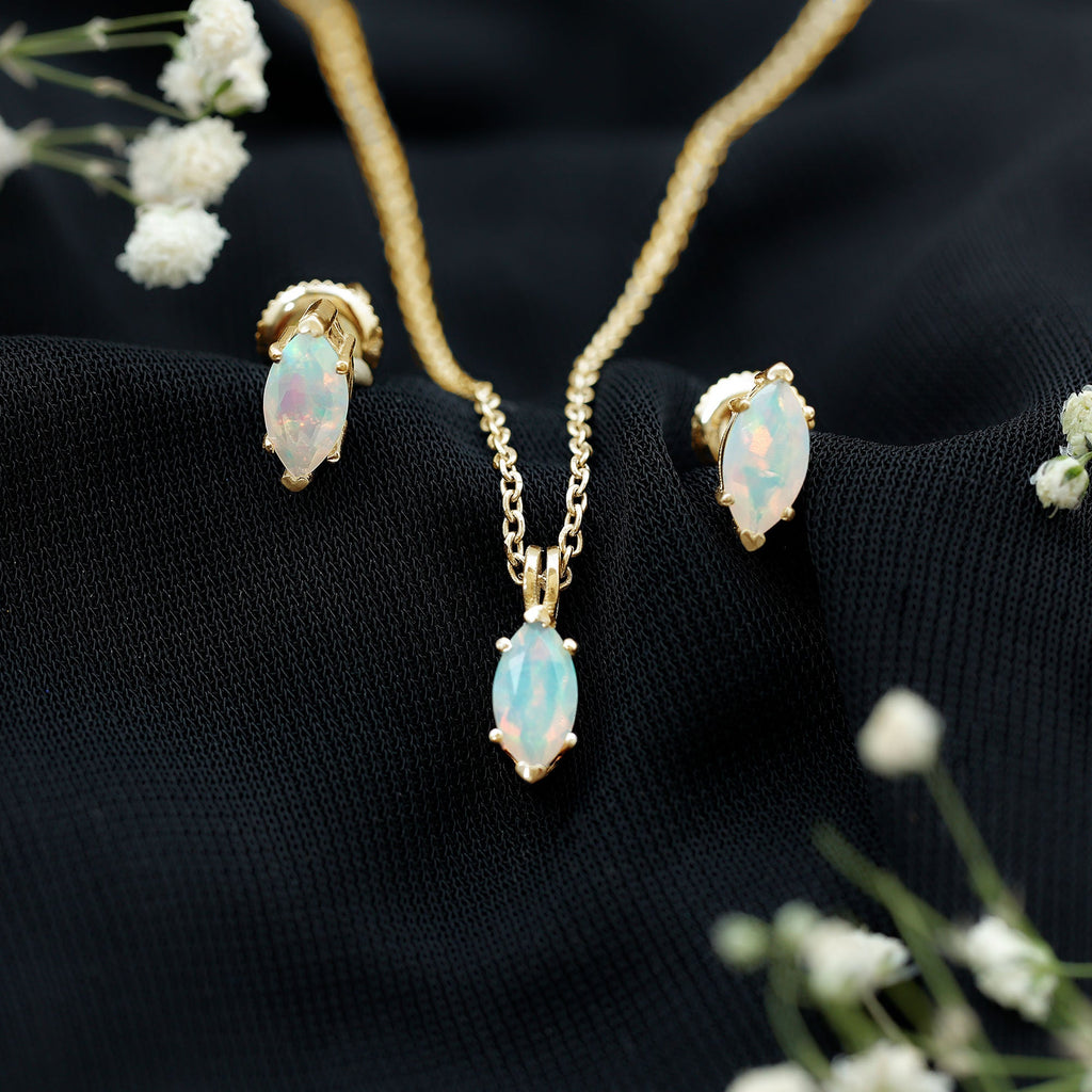 Marquise Cut 4X8 MM Ethiopian Opal Solitaire Jewelry Set