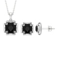 Certified Lab Grown Black Diamond Solitaire Necklace and Earrings Set