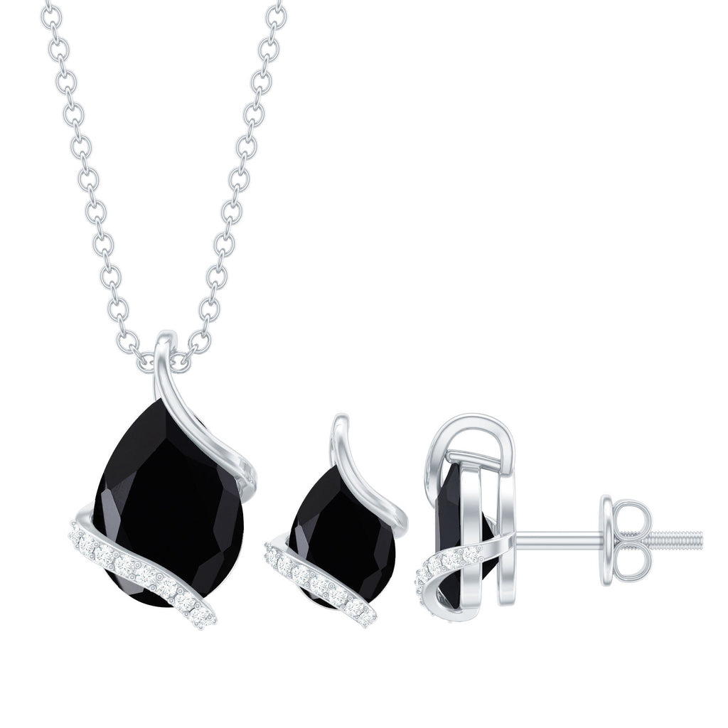 3 CT Black Spinel and Moissanite Teardrop Necklace Earrings Set