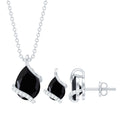 3 CT Black Spinel and Moissanite Teardrop Necklace Earrings Set