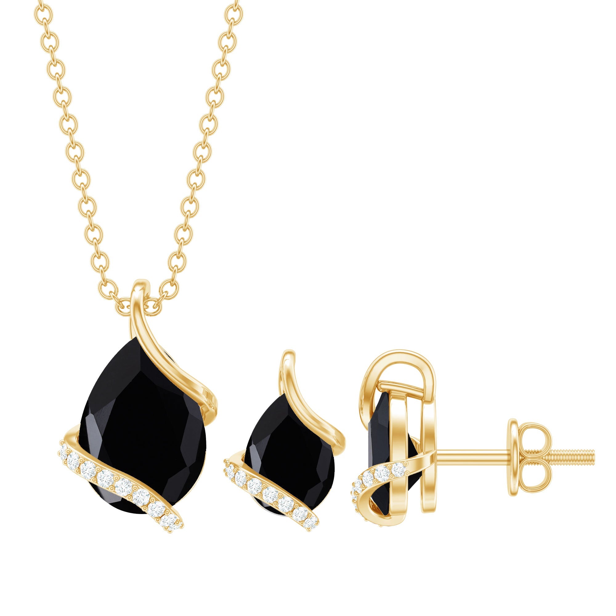 3 CT Black Spinel and Moissanite Teardrop Necklace Earrings Set