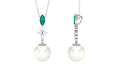 Cultured Freshwater Pearl Pendant Necklace with Emerald and Moissanite
