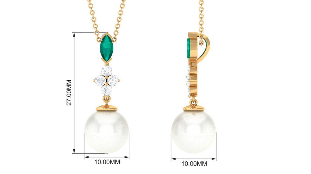 Cultured Freshwater Pearl Pendant Necklace with Emerald and Moissanite
