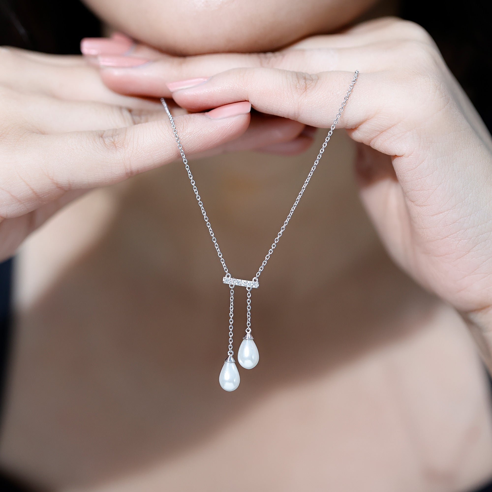5.75 CT Freshwater Pearl Drop Necklace with Diamond