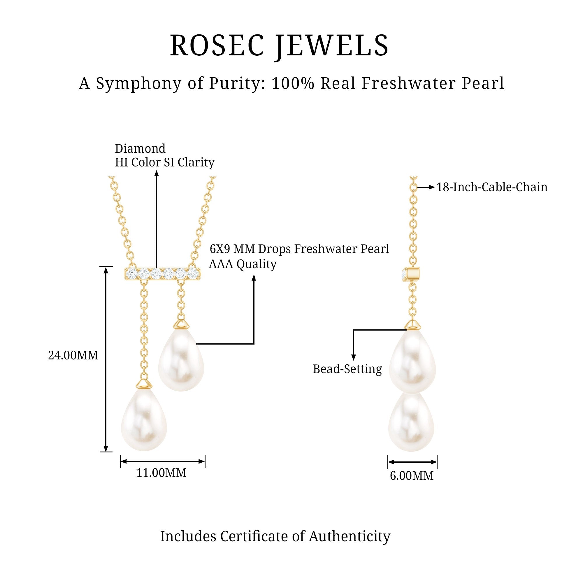 5.75 CT Freshwater Pearl Drop Necklace with Diamond