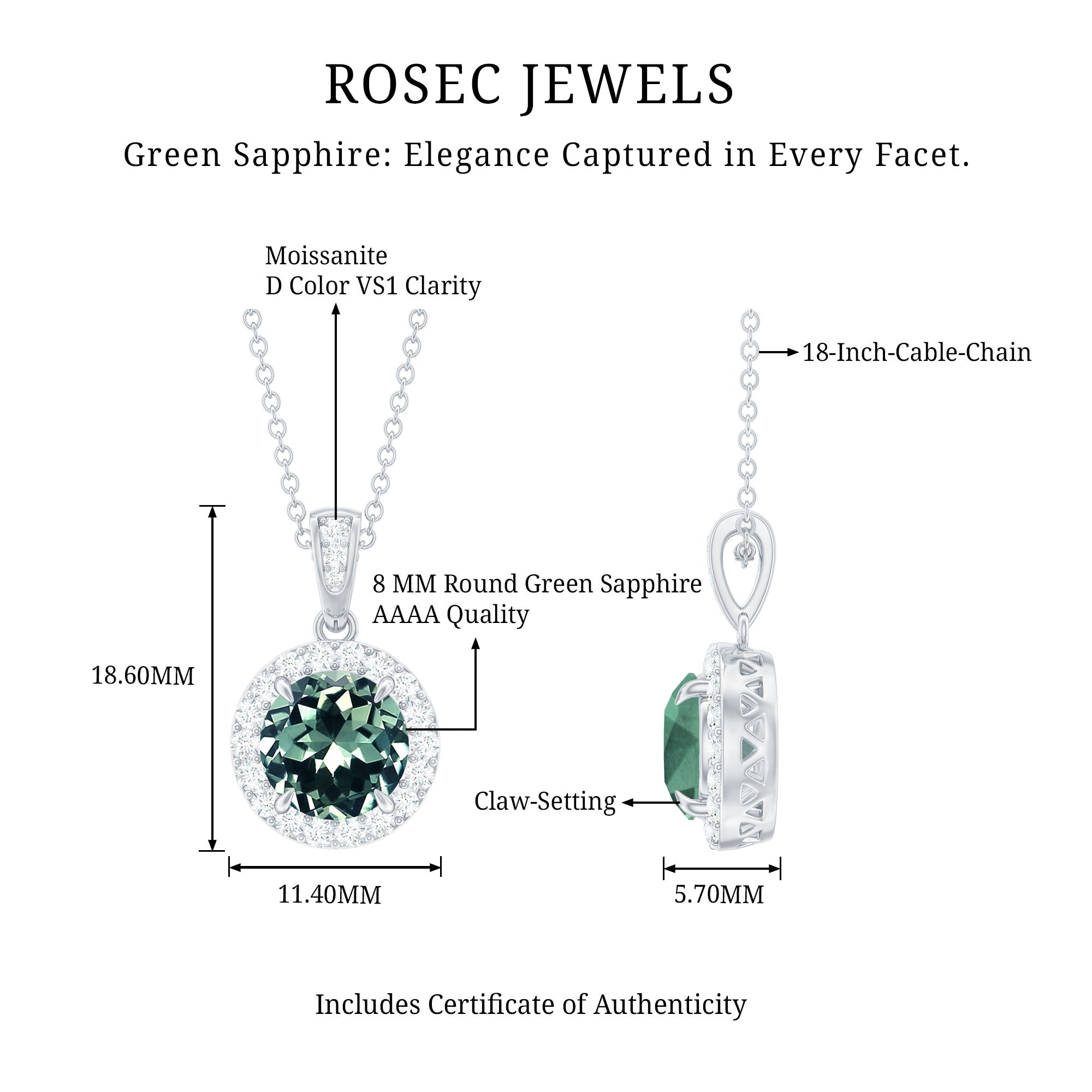 Created Green Sapphire and Moissanite Halo Pendant Necklace
