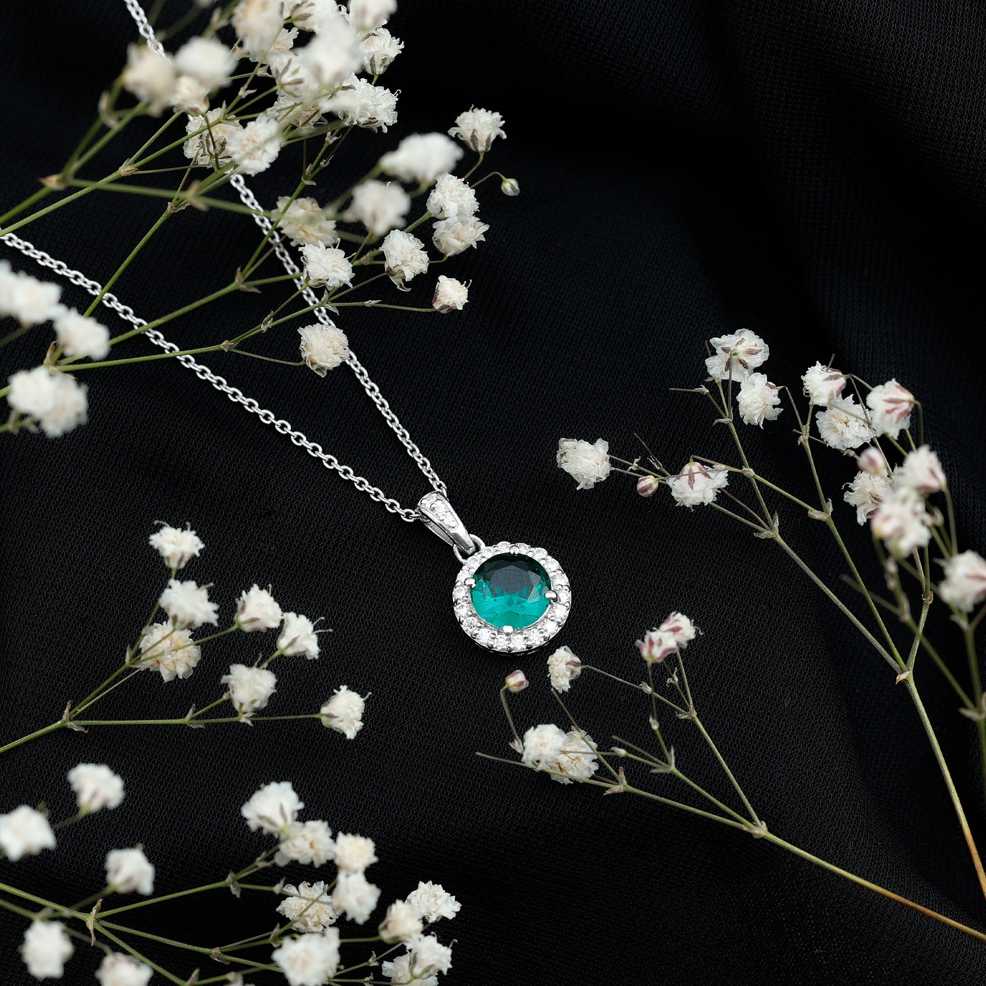 Created Green Sapphire and Moissanite Halo Pendant Necklace