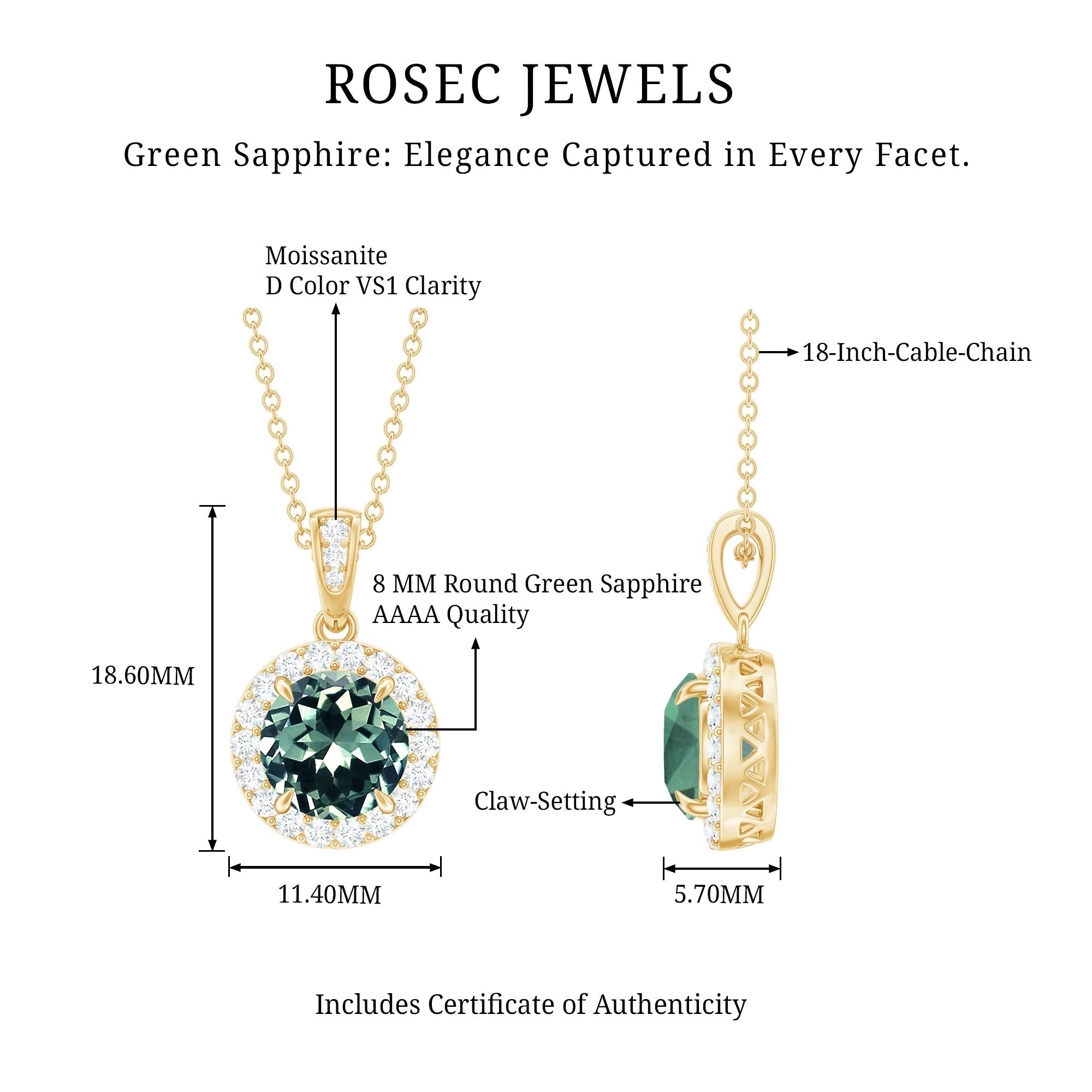 Created Green Sapphire and Moissanite Halo Pendant Necklace