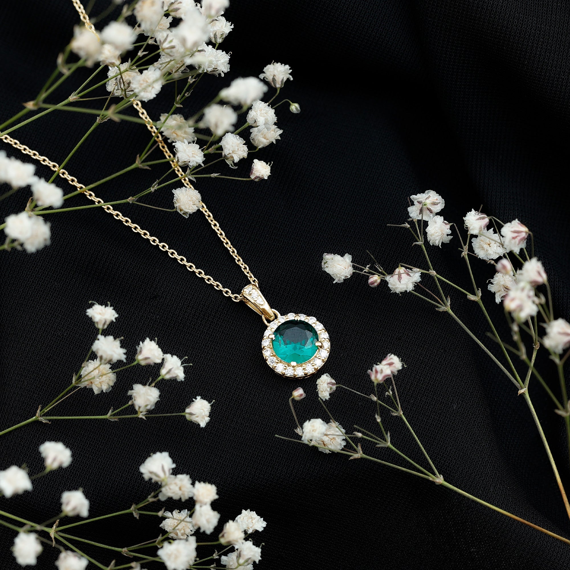Created Green Sapphire and Moissanite Halo Pendant Necklace