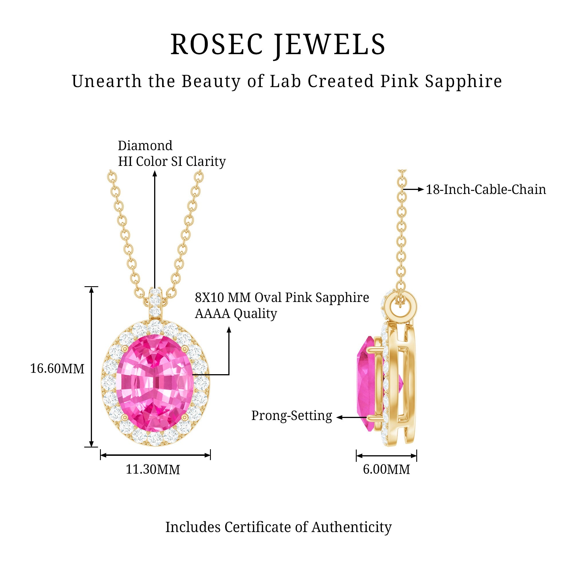 Oval Created Pink Sapphire Halo Pendant with Diamond