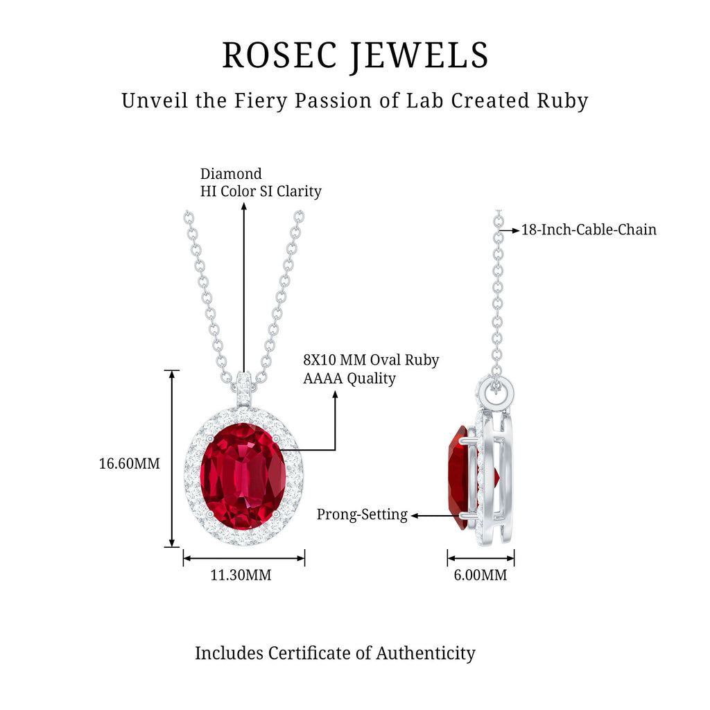 4 Carat Lab Created Ruby and Diamond Bridal Necklace with Chain