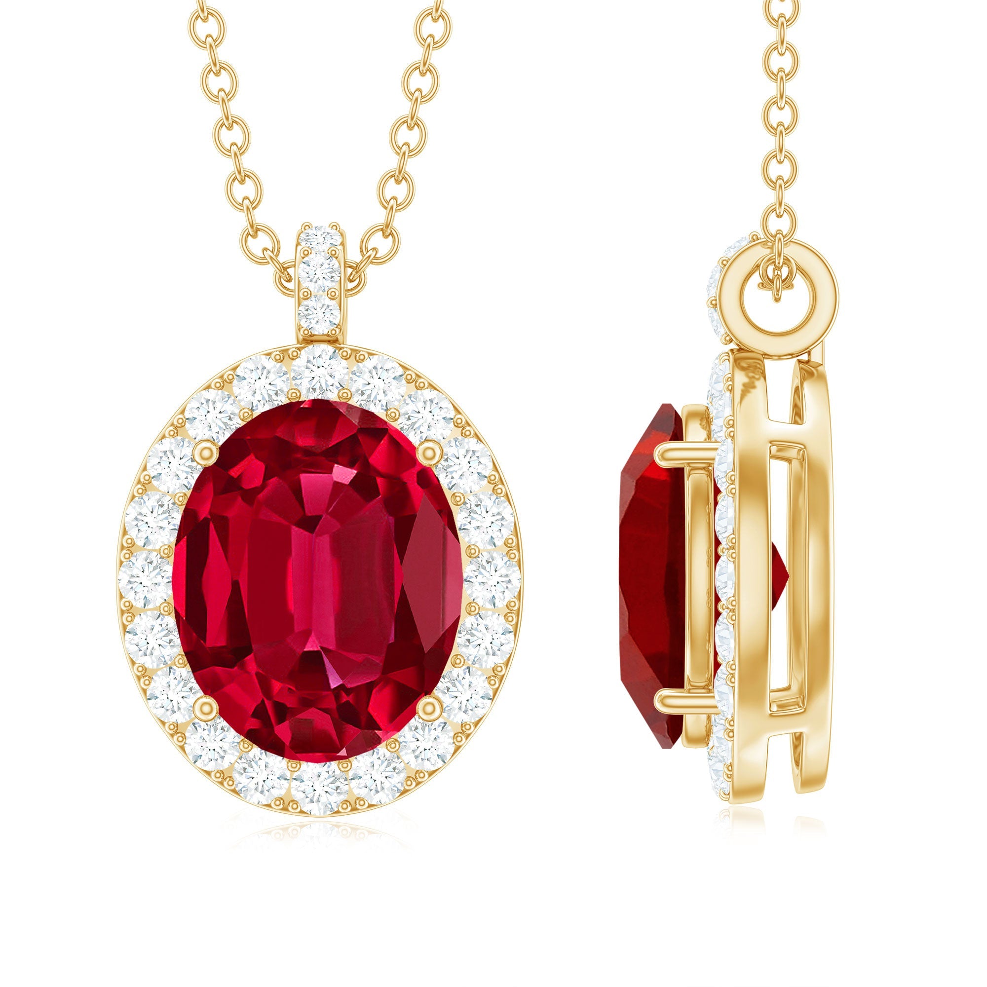 4 Carat Lab Created Ruby and Diamond Bridal Necklace with Chain