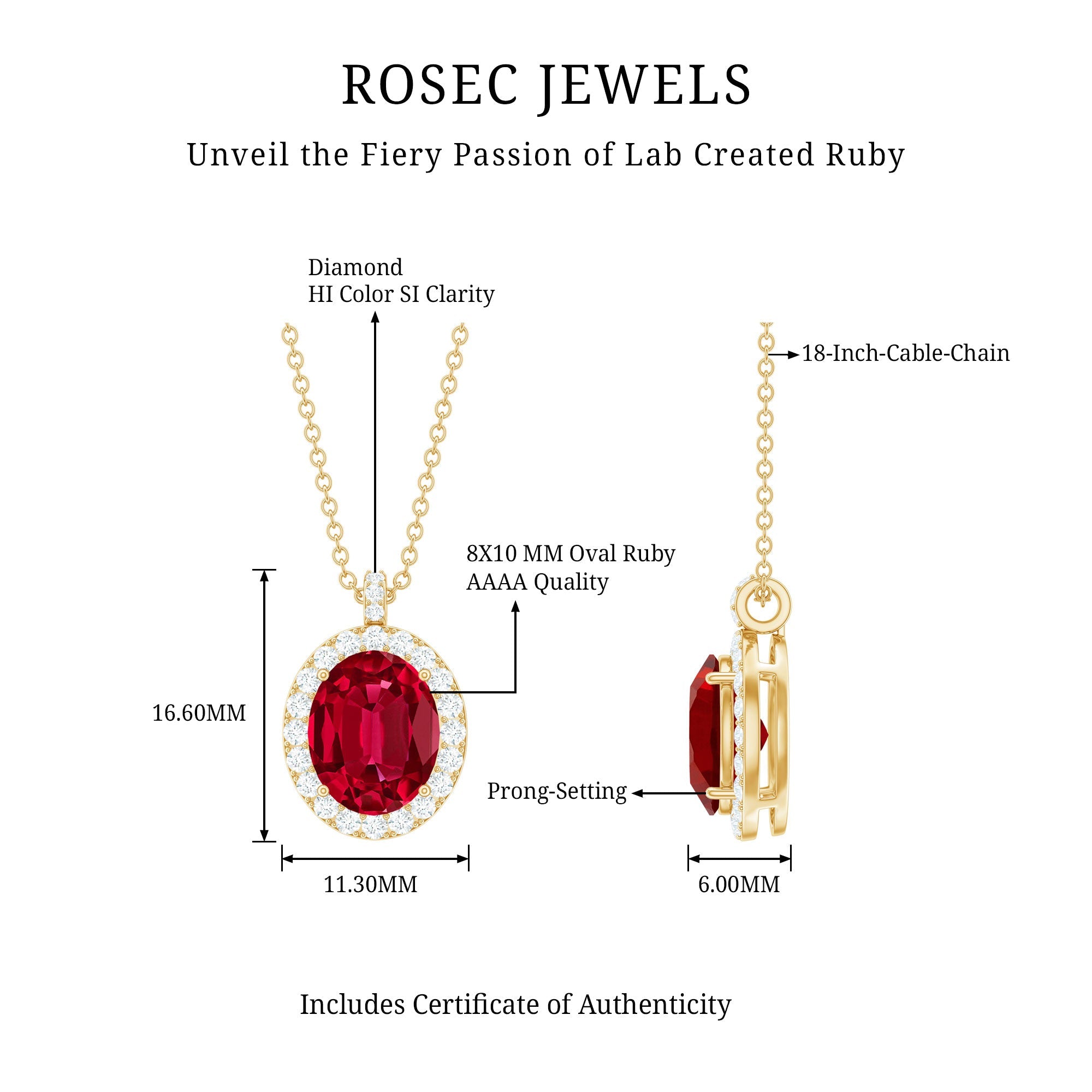 4 Carat Lab Created Ruby and Diamond Bridal Necklace with Chain