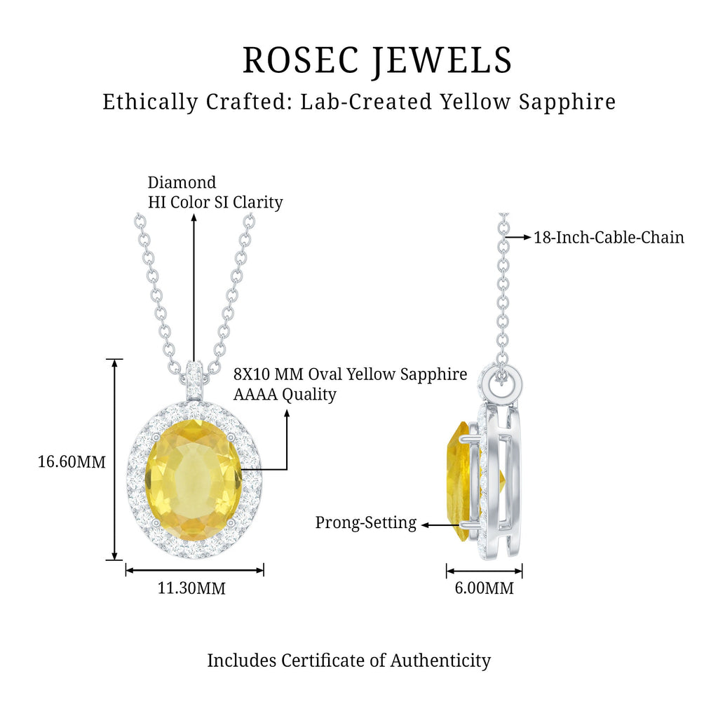 Oval Created Yellow Sapphire and Diamond Halo Pendant