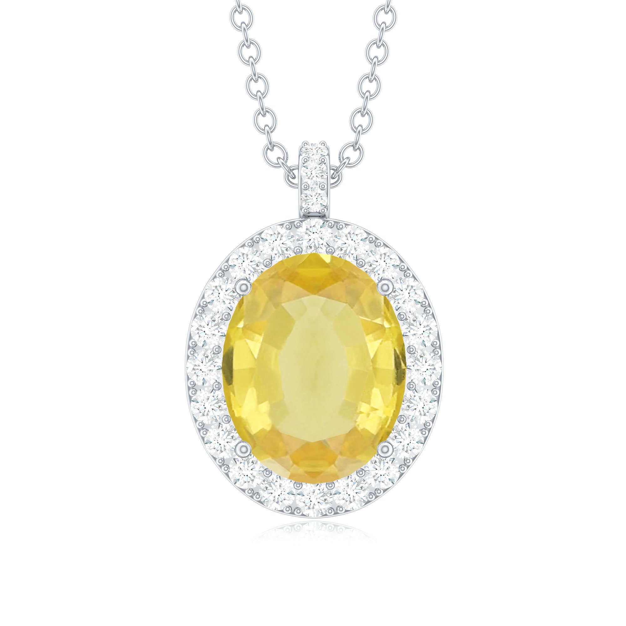 Oval Created Yellow Sapphire and Diamond Halo Pendant