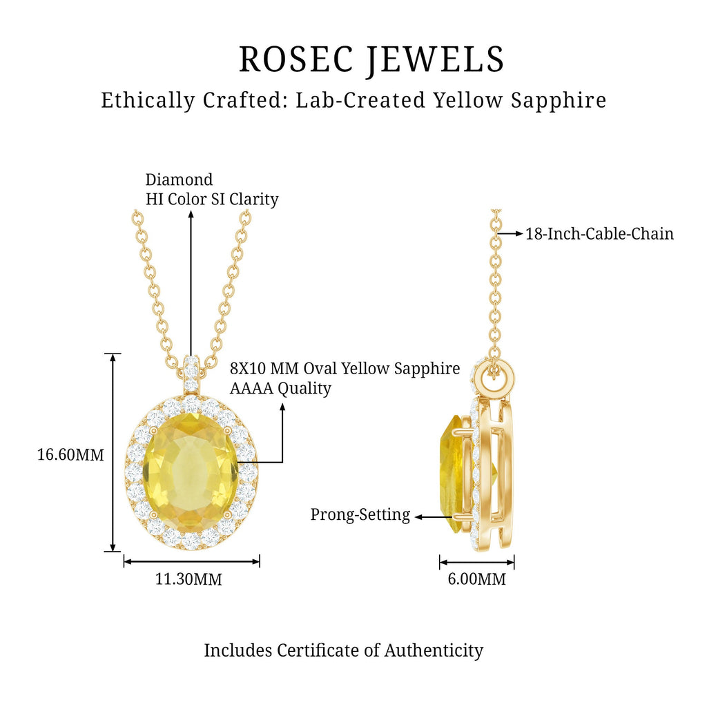 Oval Created Yellow Sapphire and Diamond Halo Pendant