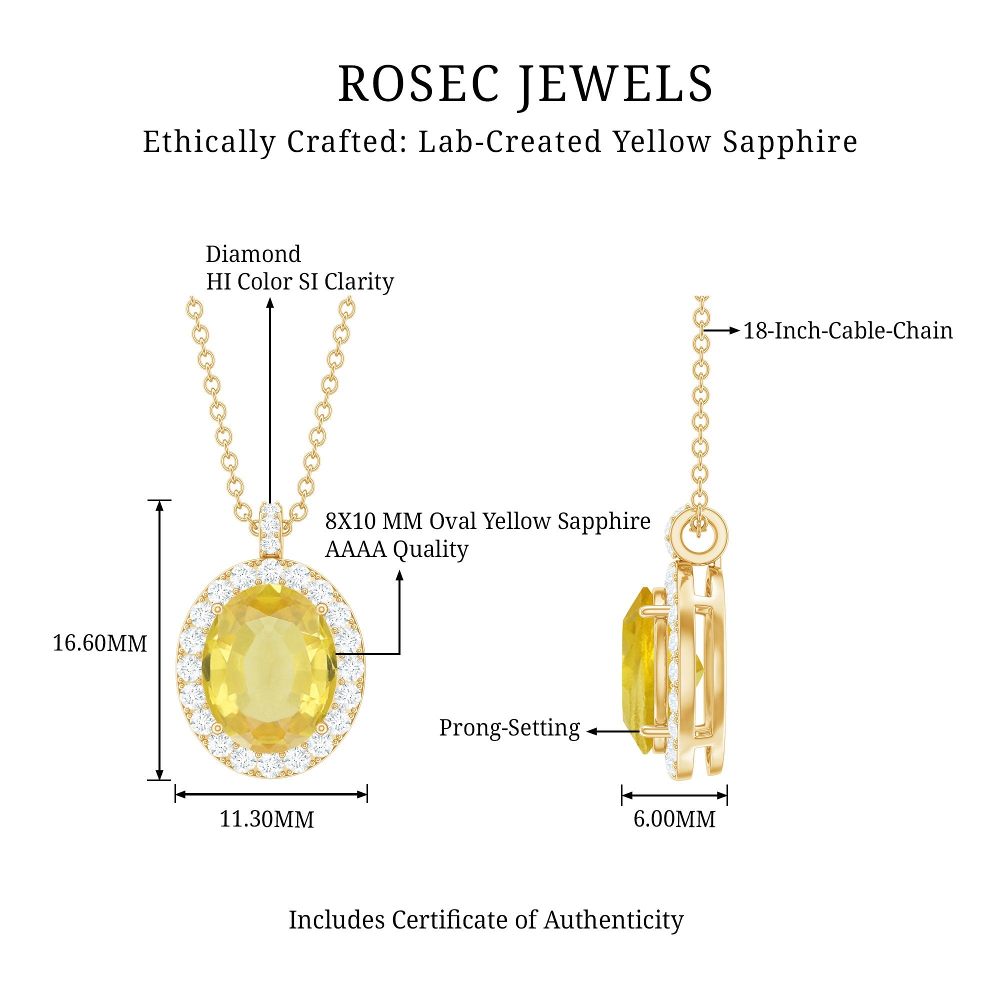 Oval Created Yellow Sapphire and Diamond Halo Pendant