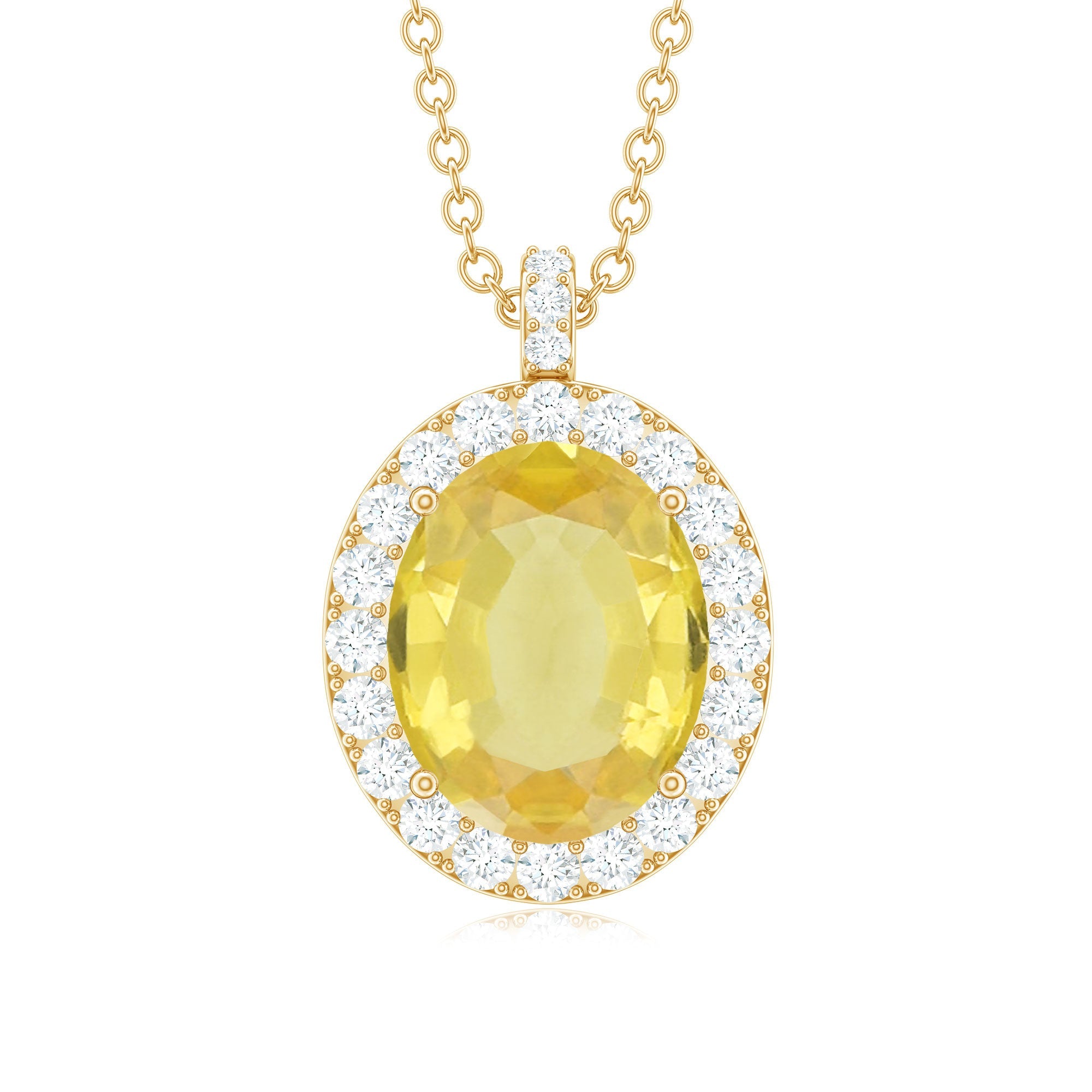 Oval Created Yellow Sapphire and Diamond Halo Pendant