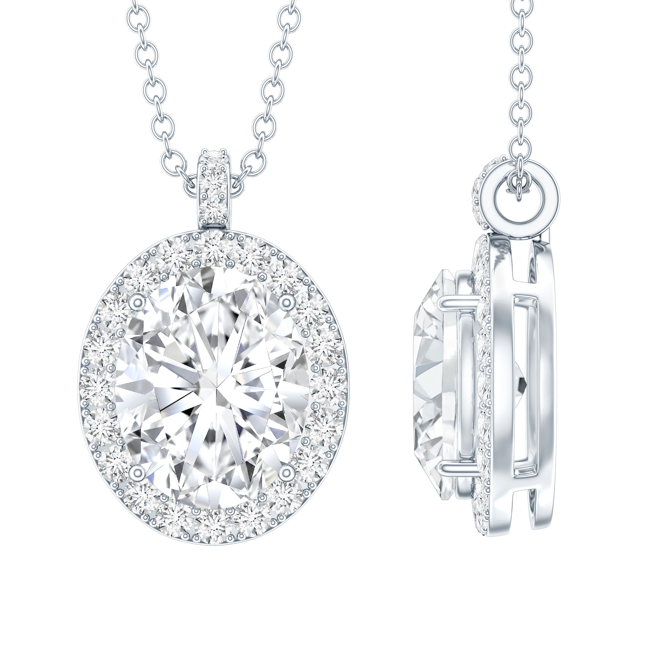 Oval Simulated Diamond Cocktail Halo Pendant