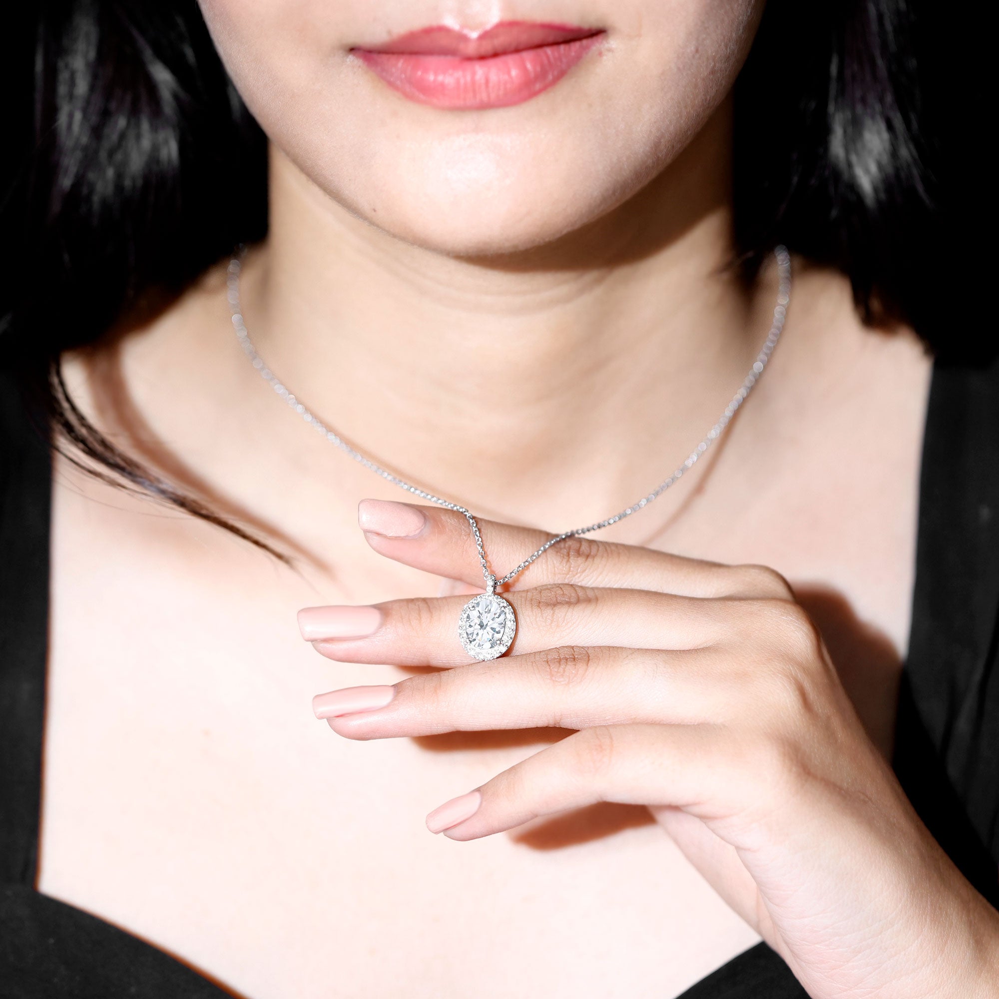 Oval Simulated Diamond Cocktail Halo Pendant