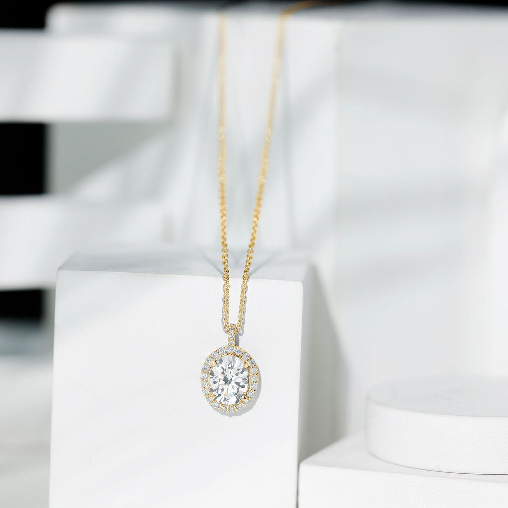 Oval Simulated Diamond Cocktail Halo Pendant