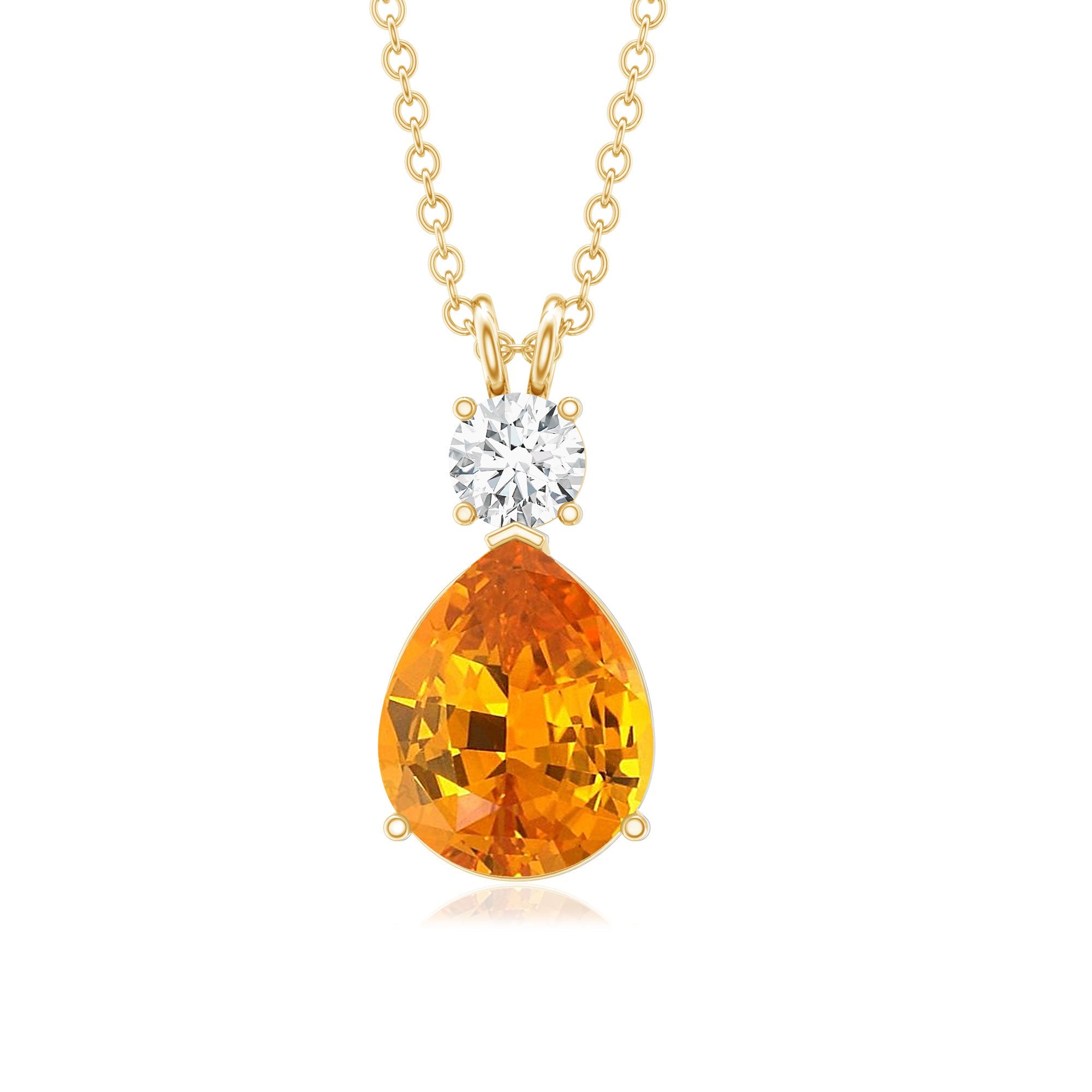 Created Orange Sapphire Teardrop Pendant Necklace with Moissanite