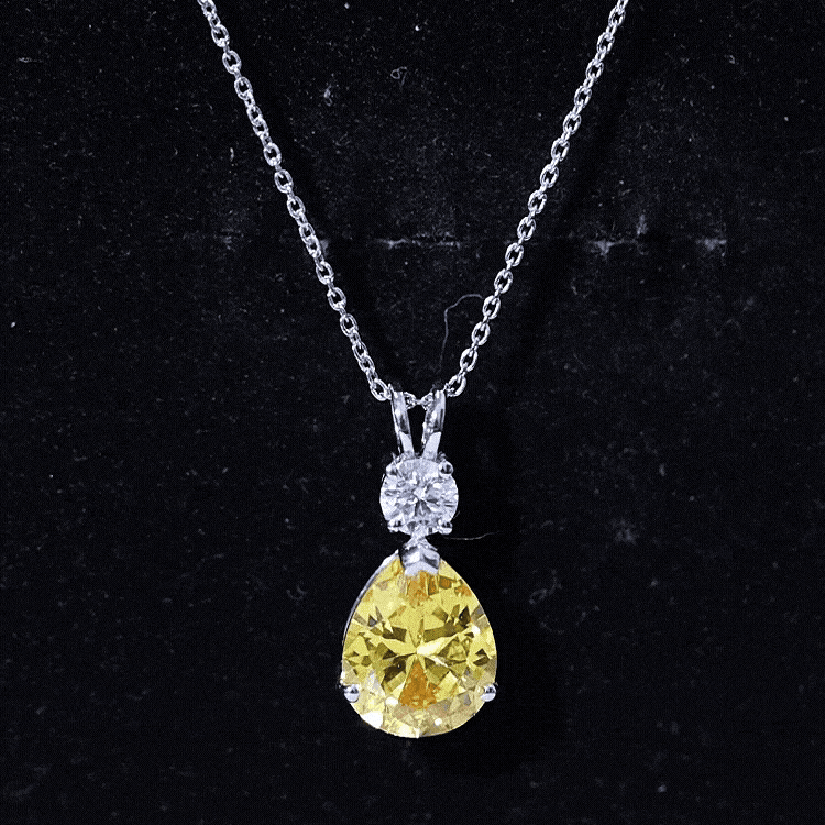Created Yellow Sapphire Minimal Drop Pendant Necklace with Moissanite