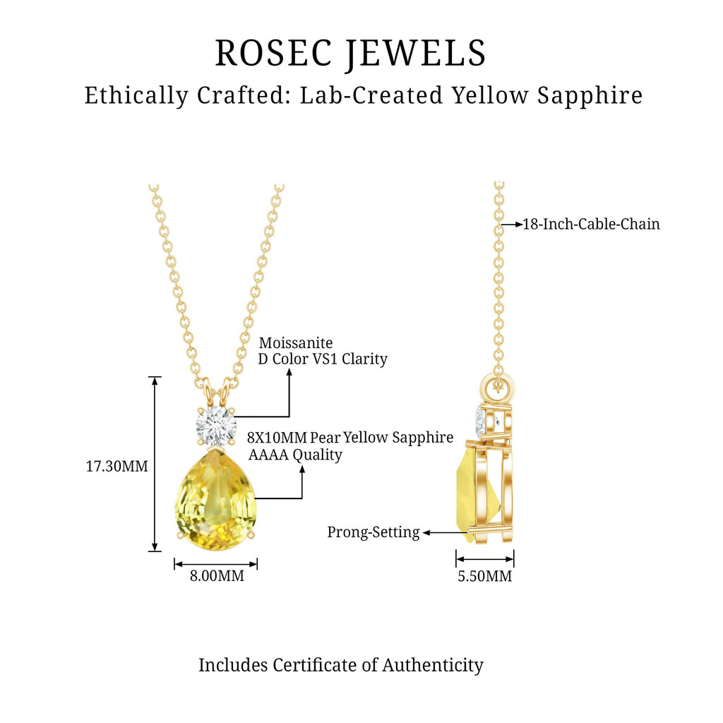 Created Yellow Sapphire Minimal Drop Pendant Necklace with Moissanite